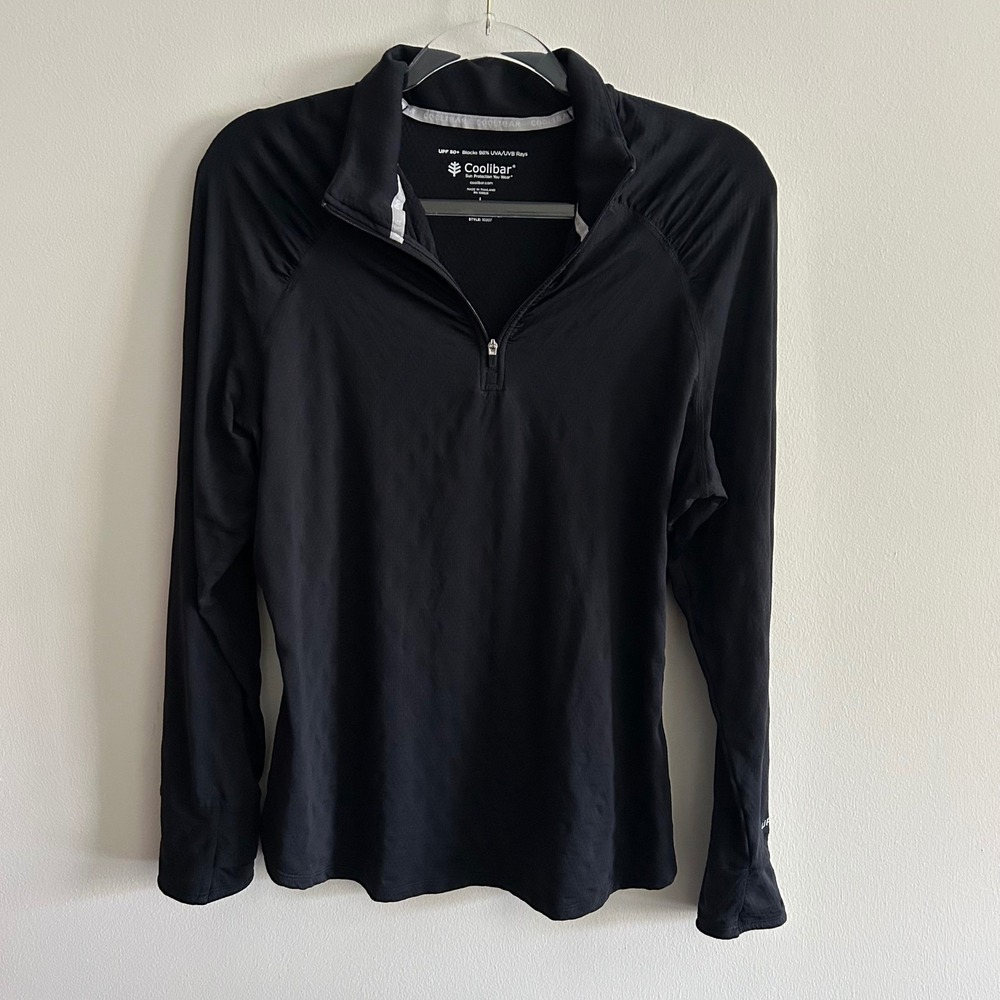 Coolibar Arabella Quarter Zip Black Large UPF 50+ Sun Protection Thumbhole 10207